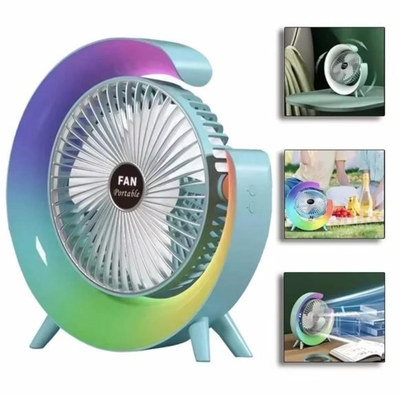 Ventilador Portátil Giratorio Con Luz Multicolor