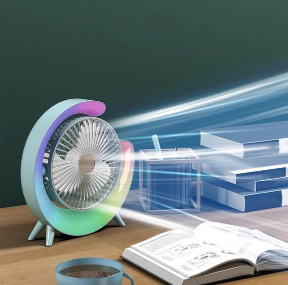 Ventilador Portátil Giratorio Con Luz Multicolor - Imagen 4