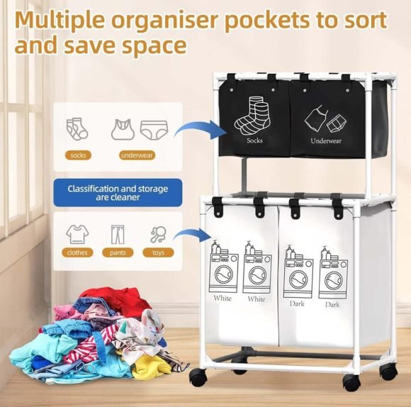 Cesto Plegable Para Ropa Sucia Organizador Con Separación - Imagen 3