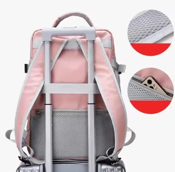 Mochila Para Viaje Multifuncional Con Espacio Para Zapatos Rosa - Imagen 5