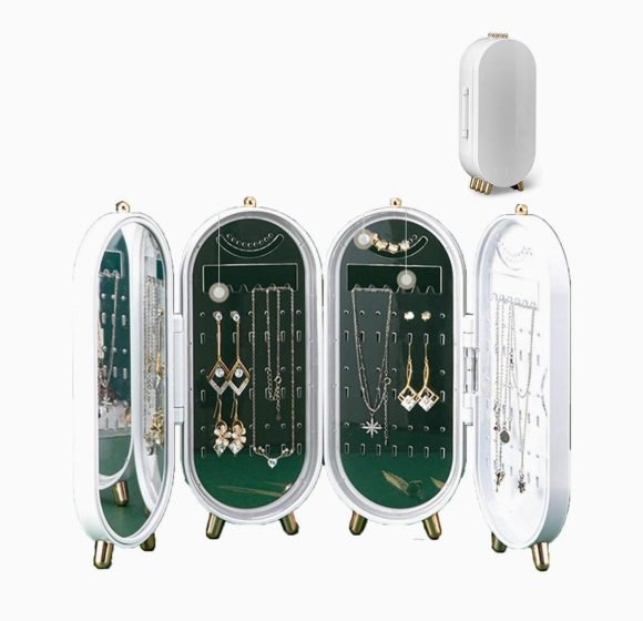 Joyero Plegable Verde Organizador De Aros Cadenas Y Anillos