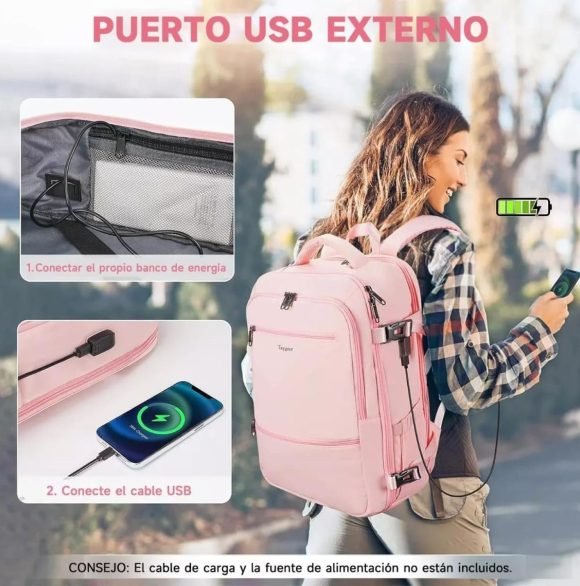 Mochila Para Viaje Multifuncional Con Espacio Para Zapatos Rosa - Imagen 10