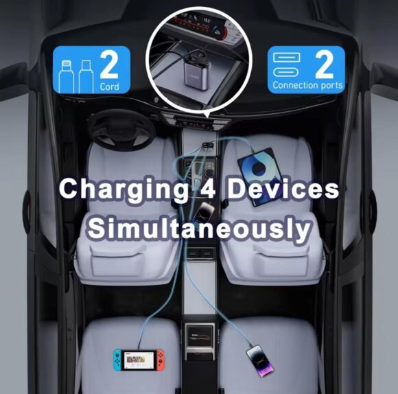 Cargador Auto USB 4 En 1 Con Cables Retractil - Imagen 4